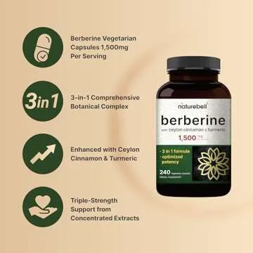 Berberine Supplement 1500mg, 240 Veggie Capsules | Plus 1000mg True Ceylon Cinnamon & 300mg Turmeric Root – 97% Berberine HCL – Plant-Based, Vegan, Non-GMO