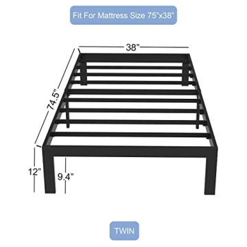FIRSTHOMES Felix Twin Bed Frame/Twin Bed/Twin Size Metal Platform Bed Frame with Steel Slats/Twin Bed Frames/Easy Assembly/No Box Spring Needed/Without Headboard/ 12” Height/Black