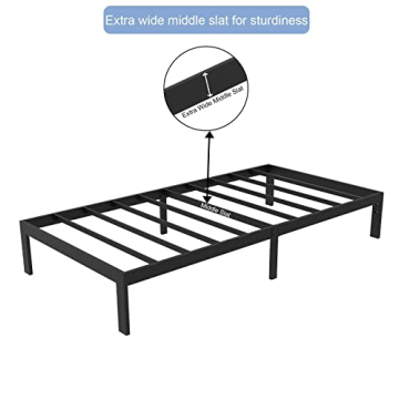 FIRSTHOMES Felix Twin Bed Frame/Twin Bed/Twin Size Metal Platform Bed Frame with Steel Slats/Twin Bed Frames/Easy Assembly/No Box Spring Needed/Without Headboard/ 12” Height/Black
