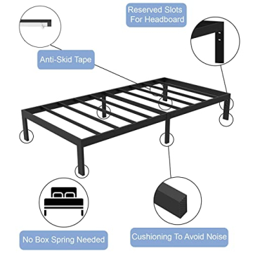 FIRSTHOMES Felix Twin Bed Frame/Twin Bed/Twin Size Metal Platform Bed Frame with Steel Slats/Twin Bed Frames/Easy Assembly/No Box Spring Needed/Without Headboard/ 12” Height/Black
