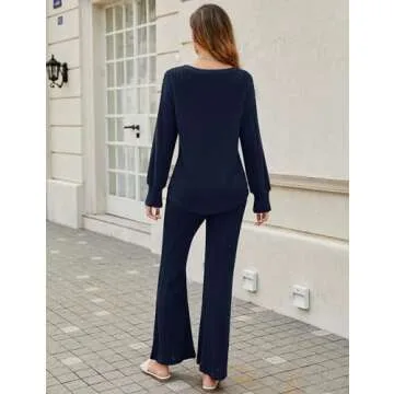 KTILG Women's Ribbed Knit Pajamas Soft Lounge Sets