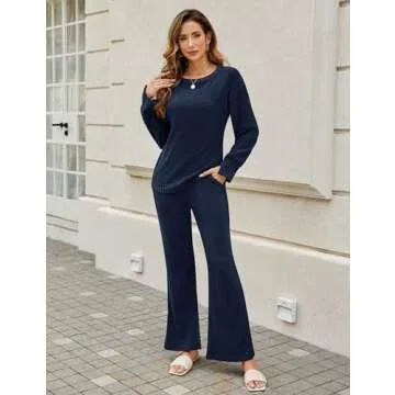 KTILG Women's Ribbed Knit Pajamas Soft Lounge Sets