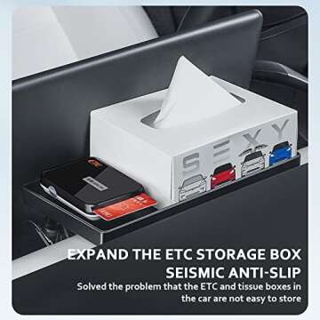 HEFUTE Center Console Organizer with Anti-Slip Liner Tray Magnetic Behind Screen Storage Tray Dashboard Organizer Tissue Holder Compatible with Tesla Model 3 Model Y Accessories(Black)