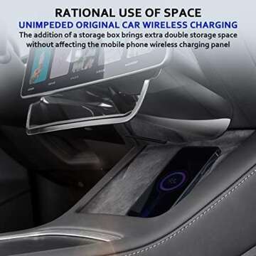 HEFUTE Center Console Organizer with Anti-Slip Liner Tray Magnetic Behind Screen Storage Tray Dashboard Organizer Tissue Holder Compatible with Tesla Model 3 Model Y Accessories(Black)