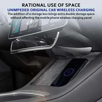 HEFUTE Center Console Organizer with Anti-Slip Liner Tray Magnetic Behind Screen Storage Tray Dashboard Organizer Tissue Holder Compatible with Tesla Model 3 Model Y Accessories(Black)