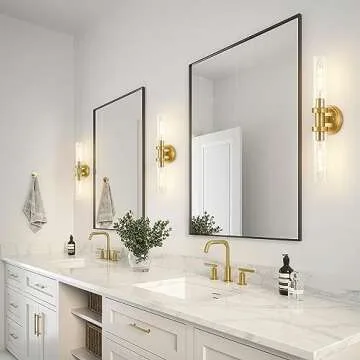 SANTOSTOCK Brushed Gold Bathroom Vanity Light Fixture, 2-Light Modern Wall Sconce Lighting W/Clear Glass, Brass Wall Mount Lamp for Mirror Hallway Kitchen Living Room, E26 T10 Bulbs(Excluded)