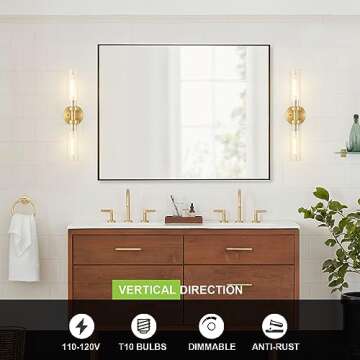 SANTOSTOCK Brushed Gold Bathroom Vanity Light Fixture, 2-Light Modern Wall Sconce Lighting W/Clear Glass, Brass Wall Mount Lamp for Mirror Hallway Kitchen Living Room, E26 T10 Bulbs(Excluded)