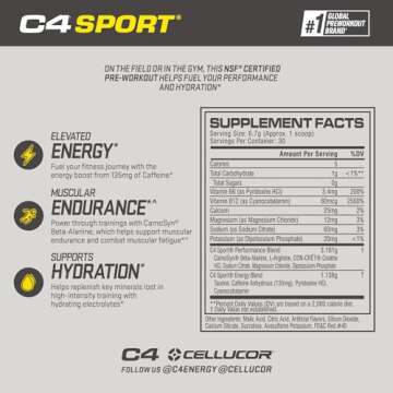 Cellucor C4 Sport Pre Workout Powder Watermelon - Pre Workout Energy with Creatine + 135mg Caffeine ...