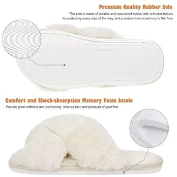 DOIOWN Women's Fuzzy Beige Slippers Memory Foam Cute House Slippers Plush Fluffy Furry Open Toe Home Shoes Bridal Bridesmaid Gifts for Wedding (Size 9-10)