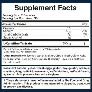 Dopa Nutrition 500mg L-Carnitine Gummies | L Carnitine Tartrate Pre Workout Supplement for Women and...