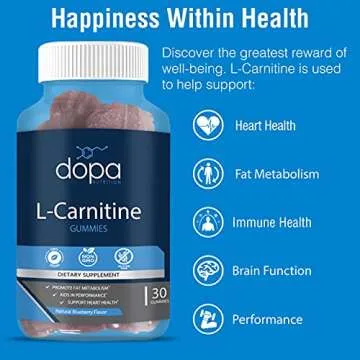 Dopa Nutrition 500mg L-Carnitine Gummies | L Carnitine Tartrate Pre Workout Supplement for Women and Men | Non-GMO, Vegan, Gluten-Free | Natural Blueberry Flavored Gummies… (60 Count)