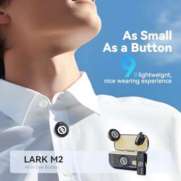 Hollyland Lark M2 Wireless Lavalier Microphone for iPhone and Android, High-Fidelity Audio for Vlogg...