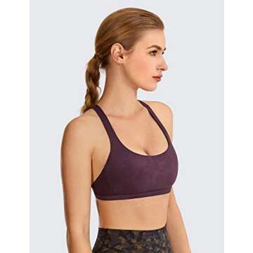 CRZ YOGA Womens Strappy Sports Bra - Criss Cross Back Padded Medium Support Wireless Gym Cami Workout Yoga Camouflage -Darkrusset Medium