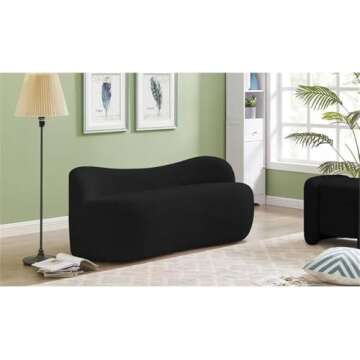 Meridian Furniture 119Black Flair Collection Modern | Contemporary Boucle Fabric Upholstered Bench w...