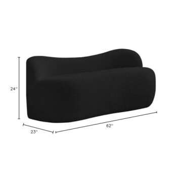 Meridian Furniture 119Black Flair Collection Modern | Contemporary Boucle Fabric Upholstered Bench with Curved Back Design, Black, 62" W x 23" D x 24" H