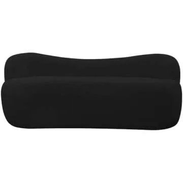 Meridian Furniture 119Black Flair Collection Modern | Contemporary Boucle Fabric Upholstered Bench with Curved Back Design, Black, 62" W x 23" D x 24" H