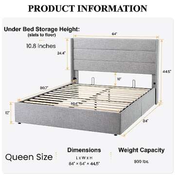 SHA CERLIN Queen Size Lift Up Storage Bed/Modern Wingback Headboard/Upholstered Platform Bed Frame/H...