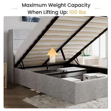 SHA CERLIN Queen Size Lift Up Storage Bed/Modern Wingback Headboard/Upholstered Platform Bed Frame/Hydraulic Storage/No Box Spring Needed/Wood Slats Support/Light Grey