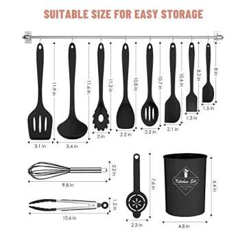 Pranski Kitchen Utensils Set-12 Pieces Silicone Cooking Utensils Set Dishwasher Safe 392°F Heat Res...
