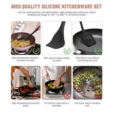 Pranski Kitchen Utensils Set-12 Pieces Silicone Cooking Utensils Set Dishwasher Safe 392°F Heat Resistant Spatula Set Nonstick Cookware