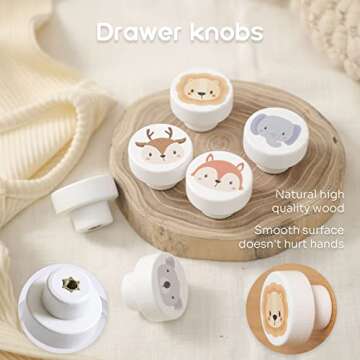 Cute Wooden Animal Drawer Knobs for Kids' Furniture - 6 Pack