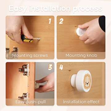 Wooden Animal Cabinet Knobs for Nursery Decor - 6 Pack