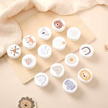 Wooden Animal Cabinet Knobs for Nursery Decor - 6 Pack