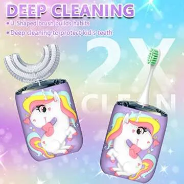 KRX Kids Toothbrush Electric, U Shaped Ultrasonic Automatic Toothbrush with 2 Brush Heads, Six Cleaning Modes, Cartoon Modeling Design for Kids, Special for Birthday Gift (Purple, Kids 2-7)