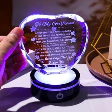 YWHL Gifts for Girlfriend with Colorful Base Romantic Heart Crystal Keepsakes to My Girlfriend Gifts from Boyfriend on Birthday Valentine Day for Girlfriend I Love You Gifts for Her