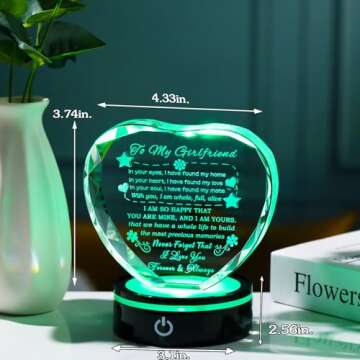 YWHL Gifts for Girlfriend with Colorful Base Romantic Heart Crystal Keepsakes to My Girlfriend Gifts from Boyfriend on Birthday Valentine Day for Girlfriend I Love You Gifts for Her