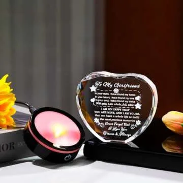 YWHL Gifts for Girlfriend with Colorful Base Romantic Heart Crystal Keepsakes to My Girlfriend Gifts from Boyfriend on Birthday Valentine Day for Girlfriend I Love You Gifts for Her