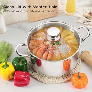 Onader 4 Quart Stock Pot with Lid 18/10 Stainless Steel Stockpot Tri-Ply Cooking Induction Pot