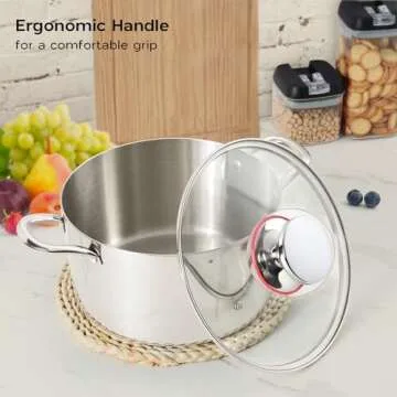 Onader 4 Quart Stock Pot with Lid 18/10 Stainless Steel Stockpot Tri-Ply Cooking Induction Pot