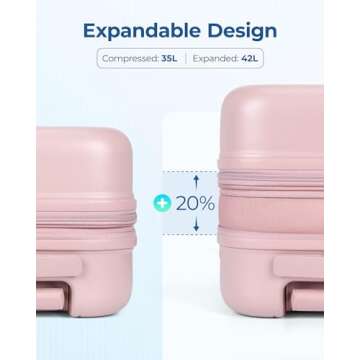 BAGSMART Hardside Expandable Luggage With Spinner Wheels, PC Lightweight Carry-On Luggage Airline Approved With TSA Lock, Durable Women Travel Suitcase Carry On 20 Inch, Pink