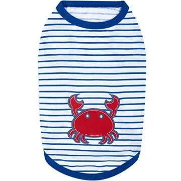 Blueberry Pet Soft & Comfy Summer Vacation Beach Cotton Dog T-Shirts, 2 Pack, Sunshine Sea Lover Striped Shirts Tank Top Clothes, Back Length 10", for Small Dogs