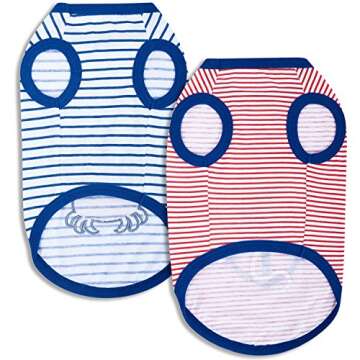 Blueberry Pet Soft & Comfy Summer Vacation Beach Cotton Dog T-Shirts, 2 Pack, Sunshine Sea Lover Striped Shirts Tank Top Clothes, Back Length 10", for Small Dogs