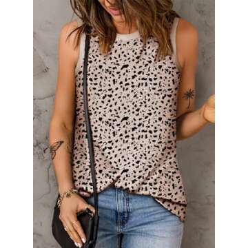 EVALESS Tank Top for Women Fashion Crewneck Sleeveless Clothes Trendy Polka Dots Tops Shirts Loose F...