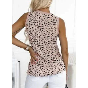 EVALESS Tank Top for Women Fashion Crewneck Sleeveless Clothes Trendy Polka Dots Tops Shirts Loose Fit Club Outfits Basic Tee Tshirts Apricot Small