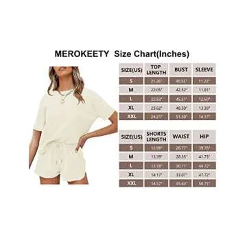 MEROKEETY Women's Short Sleeve Waffle Pajama Sets Lounge Top and Shorts 2 Piece Tracksuit Outfits, Cream, M