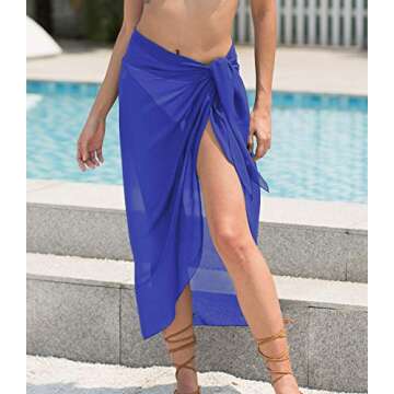 CARDYDONY Women's Chiffon Beach Swimwear Cover-ups Sarong Wrap Skirts Bikini Cover-ups Floral Blue -...