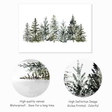 JarThenaAMCS Winter Canvas Wall Art Prints Watercolor Snowy Pine Trees Art Poster Christmas Forest Wall Decor for Gallery Living Room Bedroom (UNFRAMED 16 x 24in)