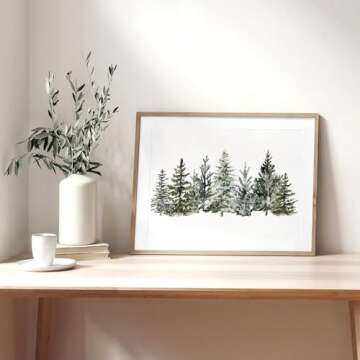 JarThenaAMCS Winter Canvas Wall Art Prints Watercolor Snowy Pine Trees Art Poster Christmas Forest Wall Decor for Gallery Living Room Bedroom (UNFRAMED 16 x 24in)