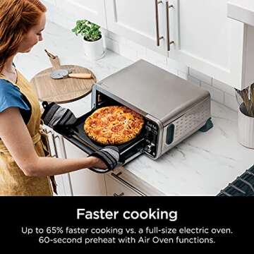 Ninja SP301 Dual Heat Air Fry Countertop 13-in-1 Oven with Extended Height, XL Capacity, Flip Up & Away Capability for Storage Space, Silver (RENEWED)