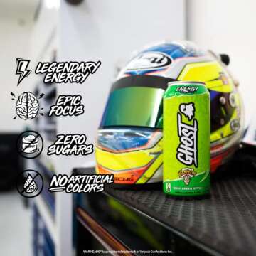 GHOST Energy Drink - 12-Pack, Warheads Sour Green Apple, 16oz - Energy & Focus & No Artificial Colors - 200mg of Natural Caffeine, L-Carnitine & Taurine - Gluten-Free & Vegan