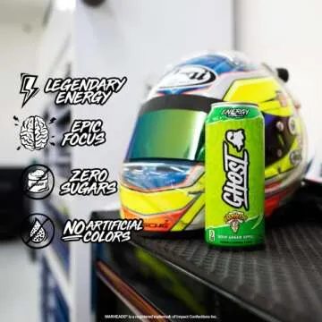 GHOST Energy Drink - 12-Pack, Warheads Sour Green Apple, 16oz - Energy & Focus & No Artificial Colors - 200mg of Natural Caffeine, L-Carnitine & Taurine - Gluten-Free & Vegan