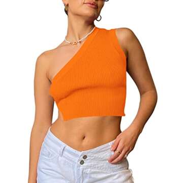 SAFRISIOR Women One Shoulder Backless Knitted Crop Top - Sexy Sleeveless Strappy Open Back Cami Tank