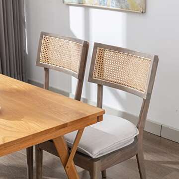 ZH4YOU Rattan Dining Chairs Set of 4, Farmhouse Kitchen Chairs with Cane Back, French Country Cane Chairs Retro Side Chairs with Wood Legs for Dining Room/Living Room/Restaurant, Light Brown