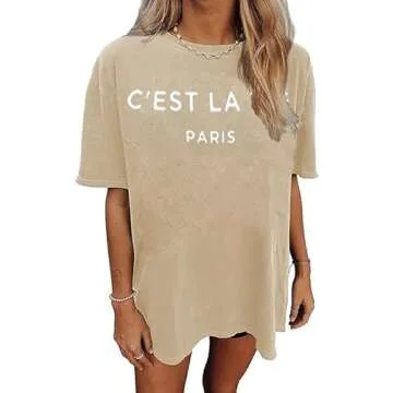 vblane Womens Oversized T Shirt Graphic Tee Casual Summer Loose Short Sleeve Tops Letter Cest Aprico...