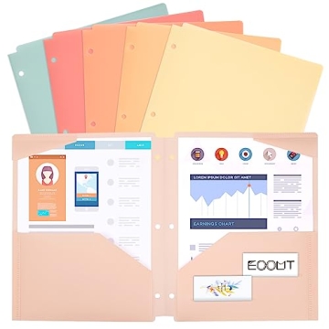 EOOUT 6pcs Heavy Duty Folders with Pockets for School