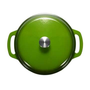 Amazon Basics Cast Iron Dutch Oven Pot with Lid, Enameled, Round, Dual Handles, Heavy-Duty, Large, 7.3-Quart, Green